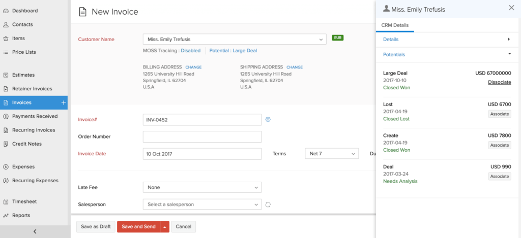 Where is the Zoho Crm Billing Page​